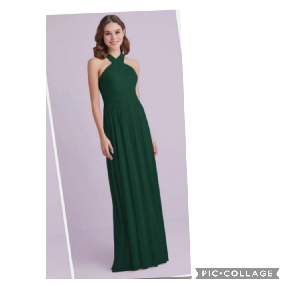 NEW DAVIDS BRIDAL JUNIPER CHIFFON MESH CRISSCROSS HIGH NECK FORMAL DRESS